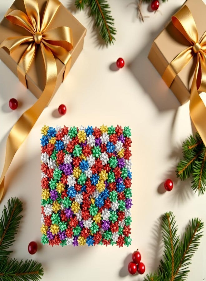 GOUDOGEDC 50 Pcs Colorful 1.5 Inch Gift Bows Christmas Bows Metallic Star Bows Party Gifts Wrapping Bows Adhesive Holiday Presents Bows for Valentine's Day, Gift Wrapping Supplies, Gift Wrap Bows - Image 2